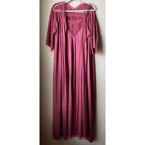 Vintage Texsheen Two Piece Vintage Nightgown & Robe Pink Purple Long Sz Large